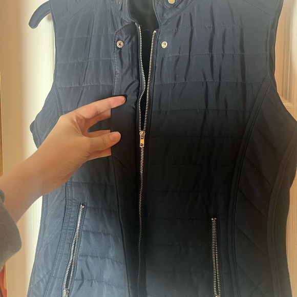 Entro Puffer Quilted Navy Zip Up Vest Sz S Preppy Fall Layering Old Money Padded - Picture 3 of 6